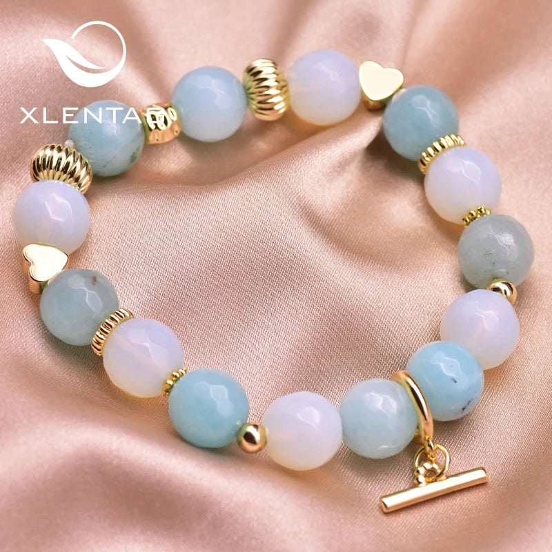 Aquamarine Couple Bracelets Natural Stone Crystal for Women Friendship Love