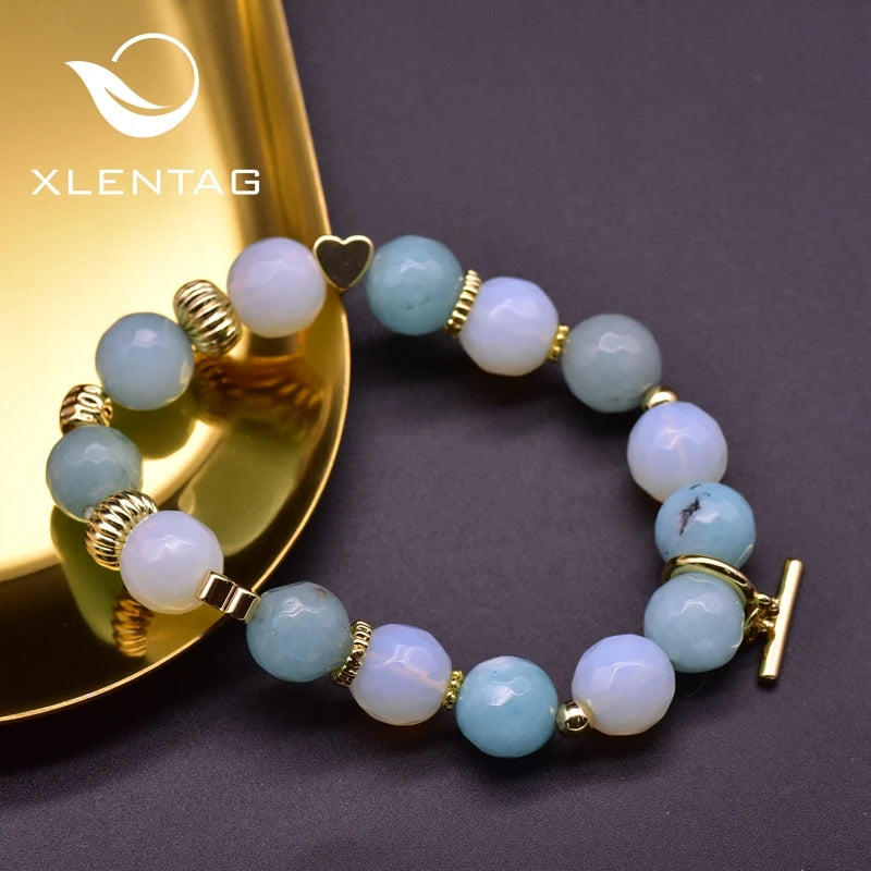 Aquamarine Couple Bracelets Natural Stone Crystal for Women Friendship Love