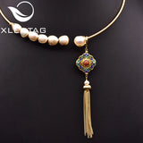 Freshwater Pearl Cloisonne Tassel Collar Women Wedding Party Jewelry