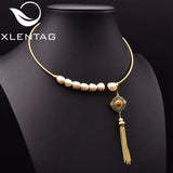 Freshwater Pearl Cloisonne Tassel Collar Women Wedding Party Jewelry
