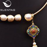 Freshwater Pearl Cloisonne Tassel Collar Women Wedding Party Jewelry