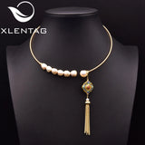 Freshwater Pearl Cloisonne Tassel Collar Women Wedding Party Jewelry
