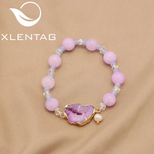 Pink Crystal Natural Pearls Women's Bracelets Retro Bohemia Jewelry