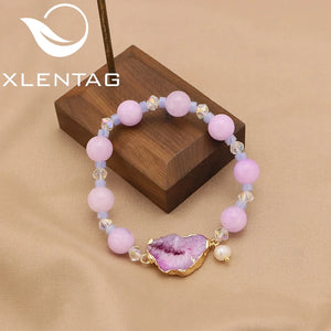 Pink Crystal Natural Pearls Women's Bracelets Retro Bohemia Jewelry