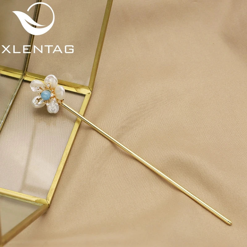 Aquamarine Baroque Pearl Hairpins Rhinestone Floral Accessories