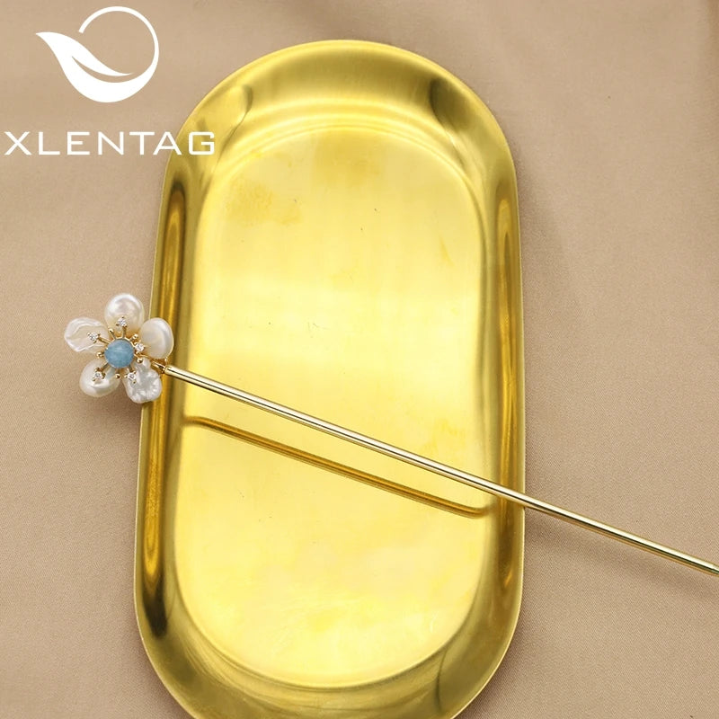Aquamarine Baroque Pearl Hairpins Rhinestone Floral Accessories