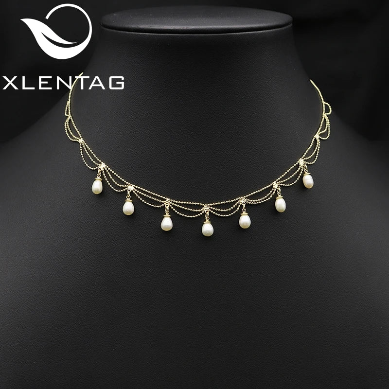 Natural Pearls Women Short Necklace Shining Lace Tassel Bulb-Shaped Chain