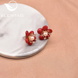 Freshwater Pearl Coral Flower Earrings 925 Silver Fine Jewelry