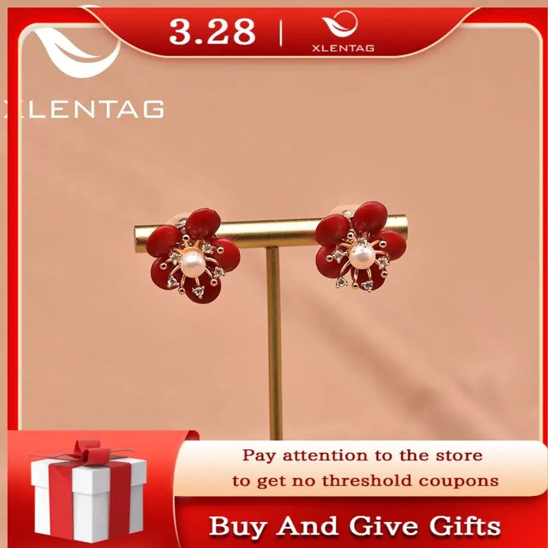 Freshwater Pearl Coral Flower Earrings 925 Silver Fine Jewelry