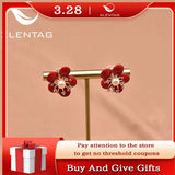Freshwater Pearl Coral Flower Earrings 925 Silver Fine Jewelry