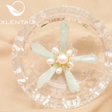 Women's Freshwater Pearls Brooch Green Crystal Girls Party Pin