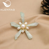 Women's Freshwater Pearls Brooch Green Crystal Girls Party Pin
