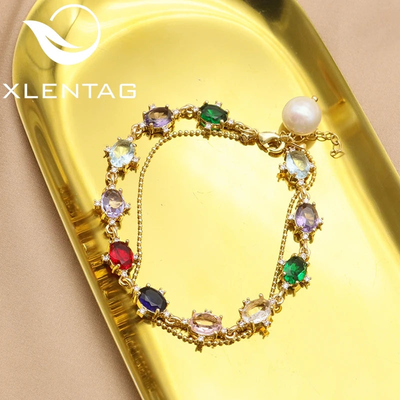 Colorful Crystals Freshwater Pearls Charm Bracelet Jewelry