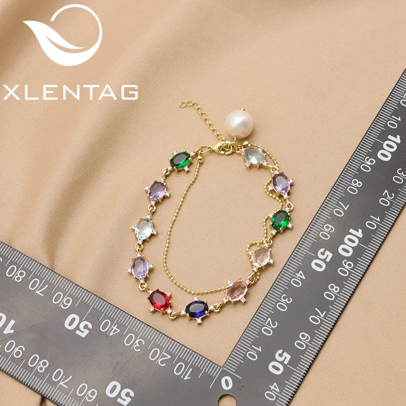 Colorful Crystals Freshwater Pearls Charm Bracelet Jewelry