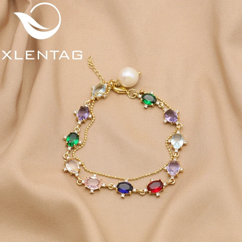 Colorful Crystals Freshwater Pearls Charm Bracelet Jewelry
