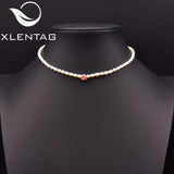 Coral Pink Embossed Pearl Clavicle Chain Women Retro Jewelry