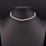 Coral Pink Embossed Pearl Clavicle Chain Women Retro Jewelry