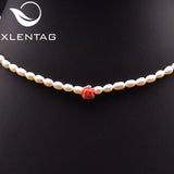 Coral Pink Embossed Pearl Clavicle Chain Women Retro Jewelry