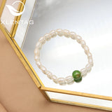 Green Jade Natural Freshwater Pearls Stretch Bracelet Charm Anniversary