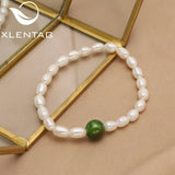 Green Jade Natural Freshwater Pearls Stretch Bracelet Charm Anniversary