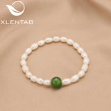 Green Jade Natural Freshwater Pearls Stretch Bracelet Charm Anniversary