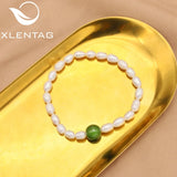 Green Jade Natural Freshwater Pearls Stretch Bracelet Charm Anniversary
