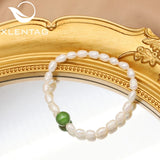 Green Jade Natural Freshwater Pearls Stretch Bracelet Charm Anniversary