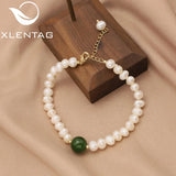 Xlentag Green Jade Pearl Long Chain Adjustable Bracelet