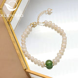 Xlentag Green Jade Pearl Long Chain Adjustable Bracelet