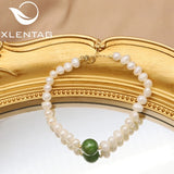 Xlentag Green Jade Pearl Long Chain Adjustable Bracelet