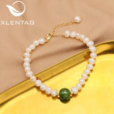 Xlentag Green Jade Pearl Long Chain Adjustable Bracelet