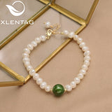 Xlentag Green Jade Pearl Long Chain Adjustable Bracelet