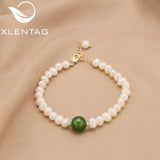 Xlentag Green Jade Pearl Long Chain Adjustable Bracelet