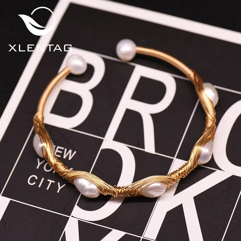 Xlentag Fresh Water Pearl Bangles Bracelet Wedding Party Fine Jewelry