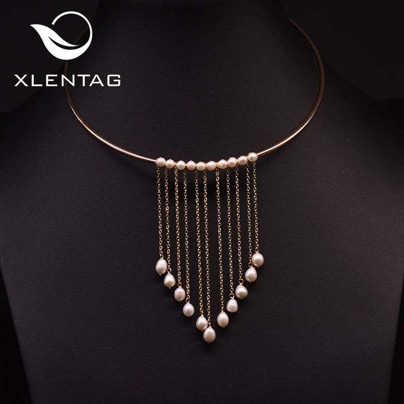 Natural Fresh Water Pearl Tassel Choker Necklace Wedding Gothic Jewelry