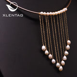 Natural Fresh Water Pearl Tassel Choker Necklace Wedding Gothic Jewelry