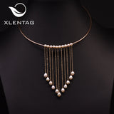 Natural Fresh Water Pearl Tassel Choker Necklace Wedding Gothic Jewelry