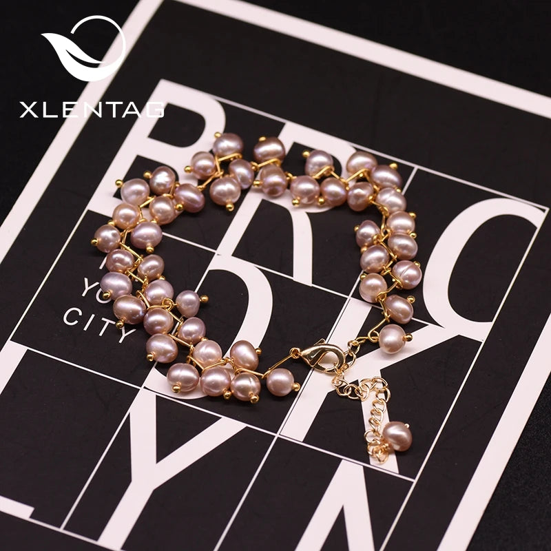 Xlentag Purple Pearl Bracelets For Women Wedding Fine Jewelry GB0193A