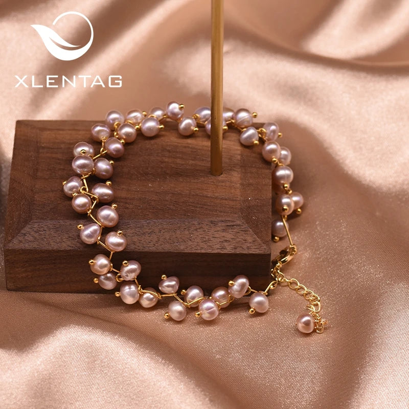 Xlentag Purple Pearl Bracelets For Women Wedding Fine Jewelry GB0193A