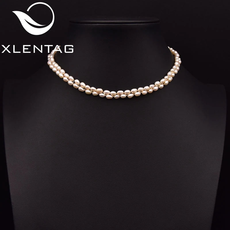 Xlentag Freshwater Pearl Double Braided Necklace 18k Plated High Jewelry