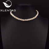 Xlentag Freshwater Pearl Double Braided Necklace 18k Plated High Jewelry