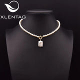 Xlentag Square Pearl Pendant Necklace Plated 18k Women Wedding Engagement