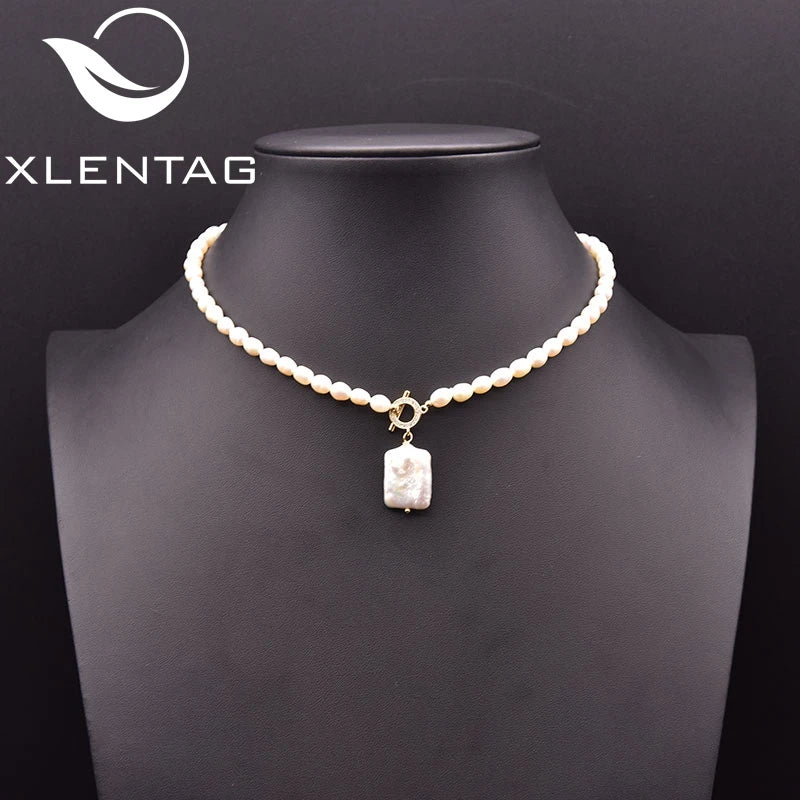 Xlentag Square Pearl Pendant Necklace Plated 18k Women Wedding Engagement