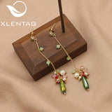 Long Chain Green Pearl Pendant Earrings Elegant Jewelry
