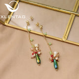 Long Chain Green Pearl Pendant Earrings Elegant Jewelry