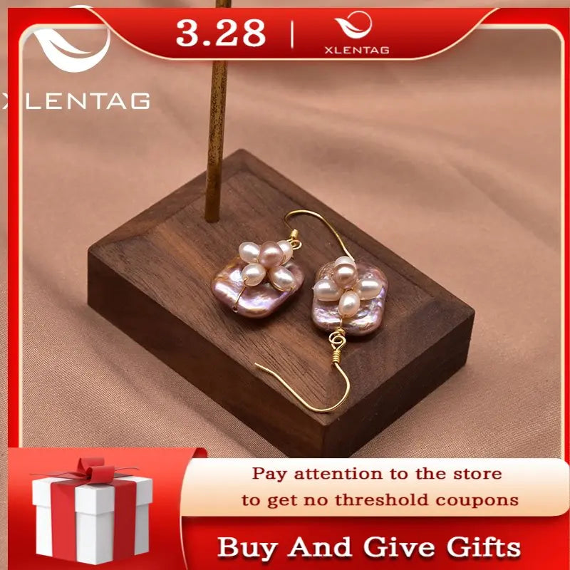 Baroque Pearl Flower Earrings 925 Sterling Silver Ear Hook Party Gift
