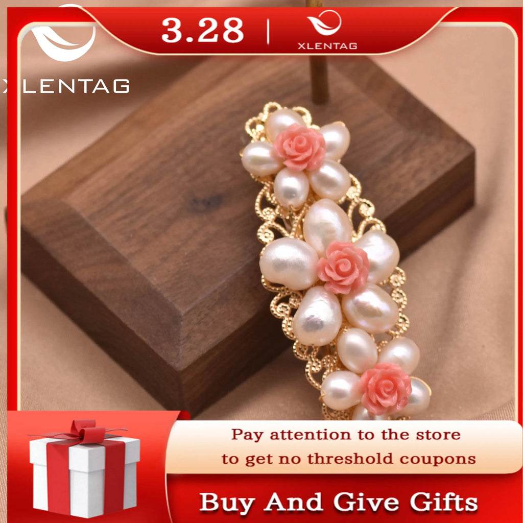 Natural Freshwater Pearl Coral Powder Hairpin Jewelry