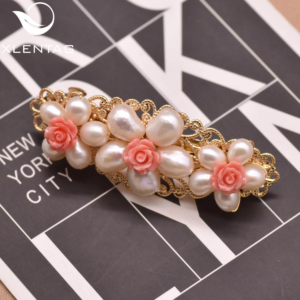 Natural Freshwater Pearl Coral Powder Hairpin Jewelry