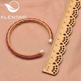 Natural Freshwater Pearl Coral Set Open Bracelet Wedding Retro Gift