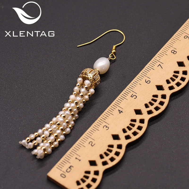 Natural Freshwater Pearl Crown Tassel Drop Earrings GE0886